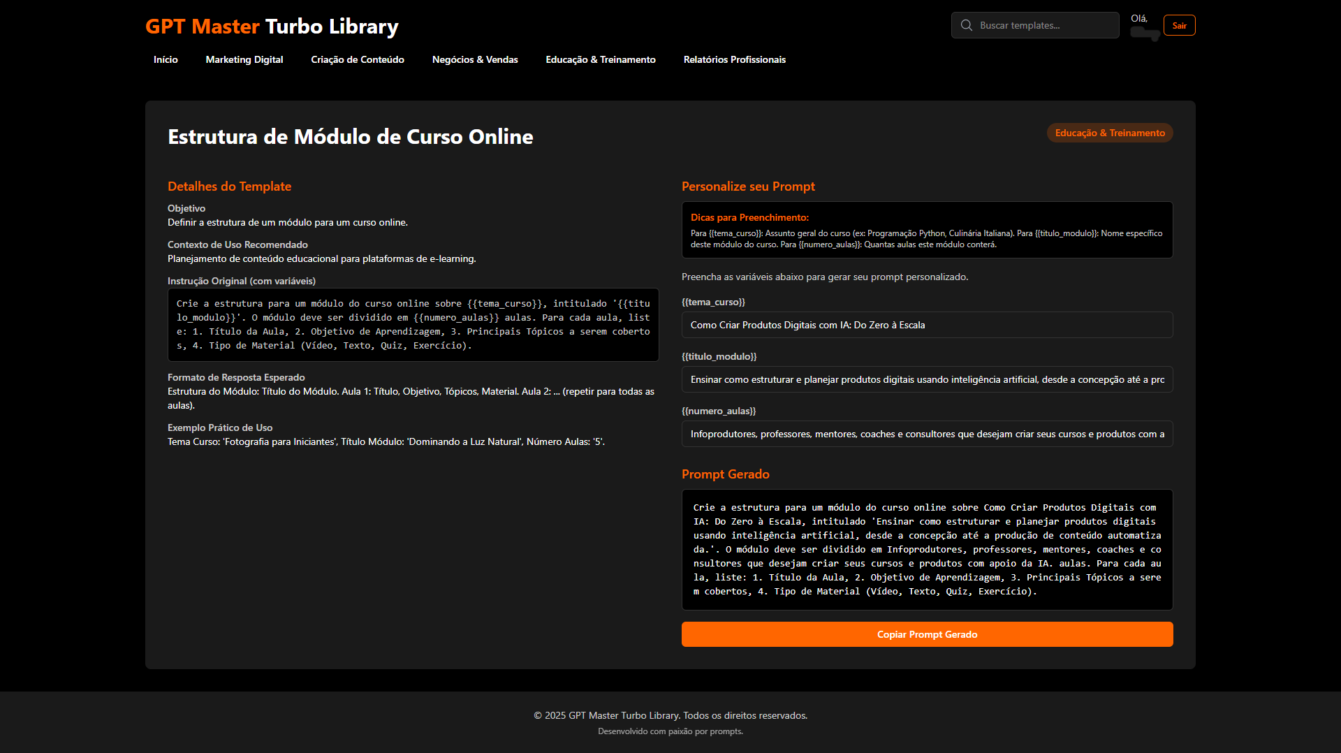 Mockup do Dashboard GPT Master Turbo